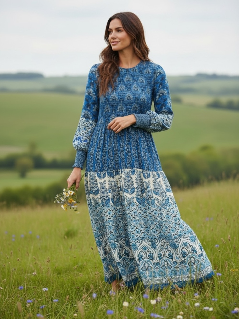 TUCKERNUCK Dewberry Blues Libby Dress Maxi‎ Long Sleeve XXL